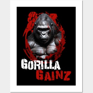 Silverback Gorilla Gainz Muscle Ape Distressed Design Posters and Art